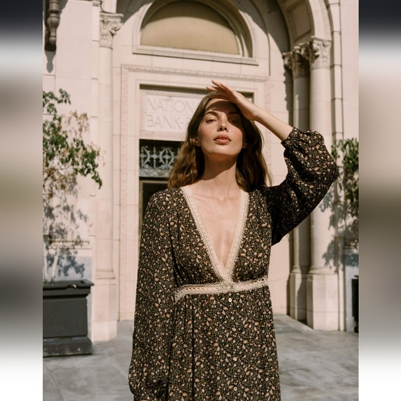 Christy Dawn Dresses & Skirts - Christy Dawn Black Floral Lace-Trim Dress